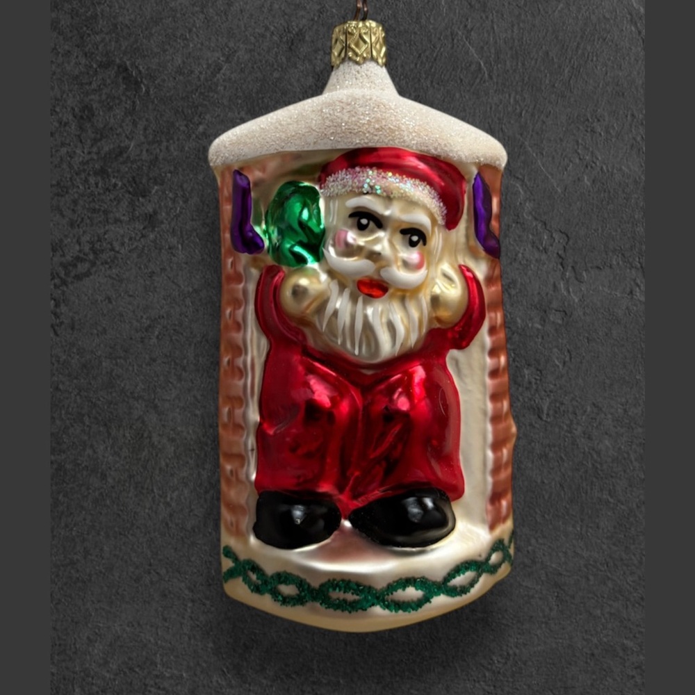 Santa Claus Holiday Ornament - Red and Green - Santa's Visit by E.M.Merck 1996